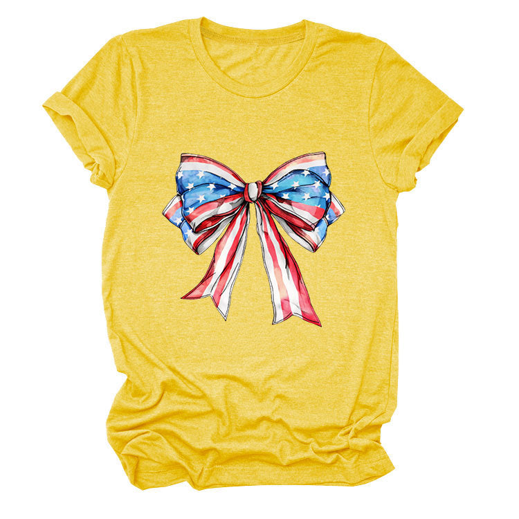 Bow, Summer Short Sleeve Women's Fashion T-Shirt