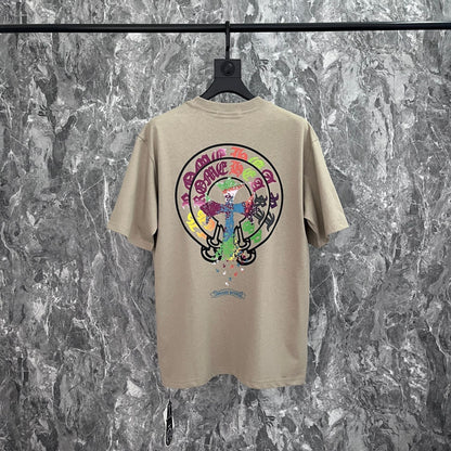 CHH Chrome Heart T Shirts Crowe Sanskrit Horseshoe Wash Old Short Sleeve Loose Crew Neck T-Shirt