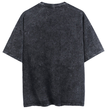 Cotton Washed Summer Vintage Printed T-Shirt Hip Hop Rap Men's and Women's Short Sleeves