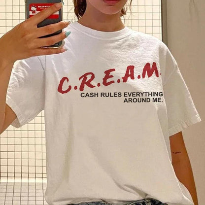 Cash Rules Graphic Tees Cute Funny Meme Short Sleeve Women