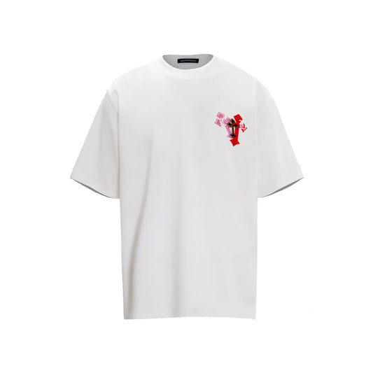 CHH Chrome Heart T Shirts Sanskrit Rainbow Cross Foam Short Sleeve T-Shirt