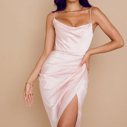 Corset Dress Summer Sexy Backless Asymmetric Skirt Sleeveless Split Pleated Skirt
