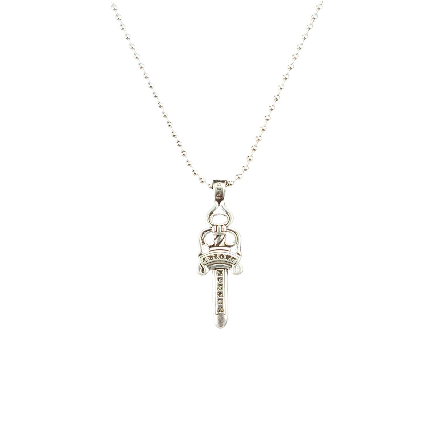 Chrome Hearts Necklace Vintage Single Sided Sword Pendant Pearl Bead Necklace