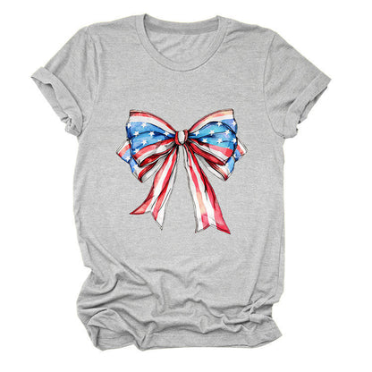 Bow, Summer Short Sleeve Women's Fashion T-Shirt