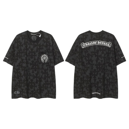 CHH Chrome Heart T Shirts Sanskrit logo embroidery fashion versatile loose T-shirt