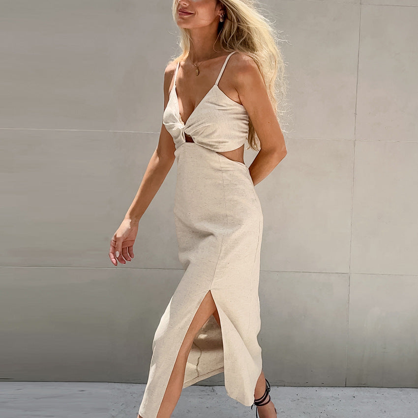 Corset Dress V-neck Strap Backless Slit Dress