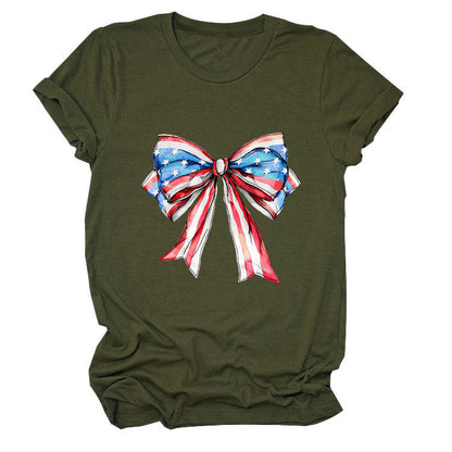 Bow, Summer Short Sleeve Women's Fashion T-Shirt