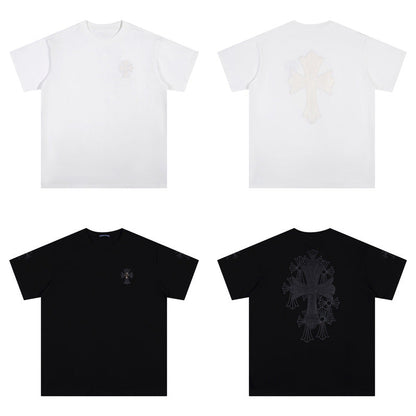 CHH Chrome Heart T Shirts Croix Cross Color Embroidery Printed Short Sleeve T-Shirt Loose