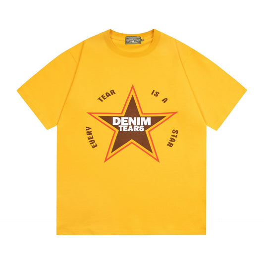 Denim Tears T Shirts D.T Kapok Five-Pointed Star Letter Print Short-Sleeve T-shirt