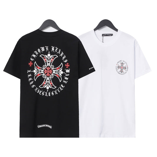 CHH Chrome Heart T Shirts Croix Cross Leather Printed Short Sleeve T-Shirt