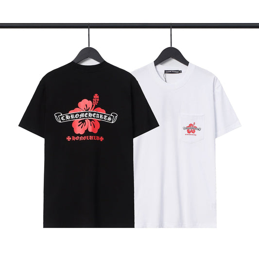 CHH Chrome Heart T Shirts CH Flower Sanskrit Casual Short Sleeve T-Shirt Loose