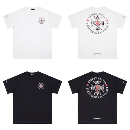 CHH Chrome Heart T Shirts Red Cross Sanskrit Letter Short Sleeve T-Shirt