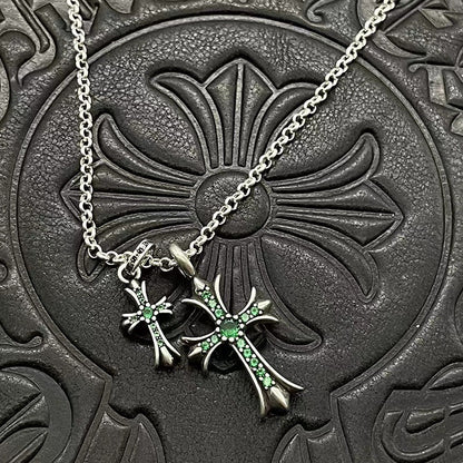Chrome Hearts Necklace Vintage Double Cross Diamond Pendant for Men and Women