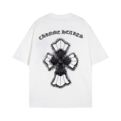 CHH Chrome Heart T Shirts Croix Cross Leather Printed Short Sleeve T-Shirt