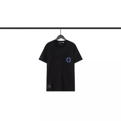 CHH Chrome Heart T Shirts Blue Cross Loose Crew Neck Short Sleeve