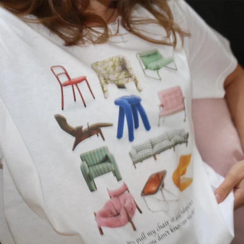 Chairs Graphic Tops Women Vintage T Shirt Egirl Grunge