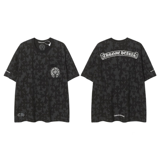 CHH Chrome Heart T Shirts Sanskrit logo embroidery fashion versatile loose T-shirt