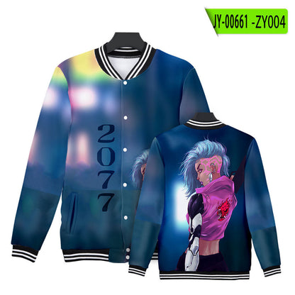Cyberpunk 2077 Jacket Baseball Uniform Long Sleeve Fleece Button Jacket