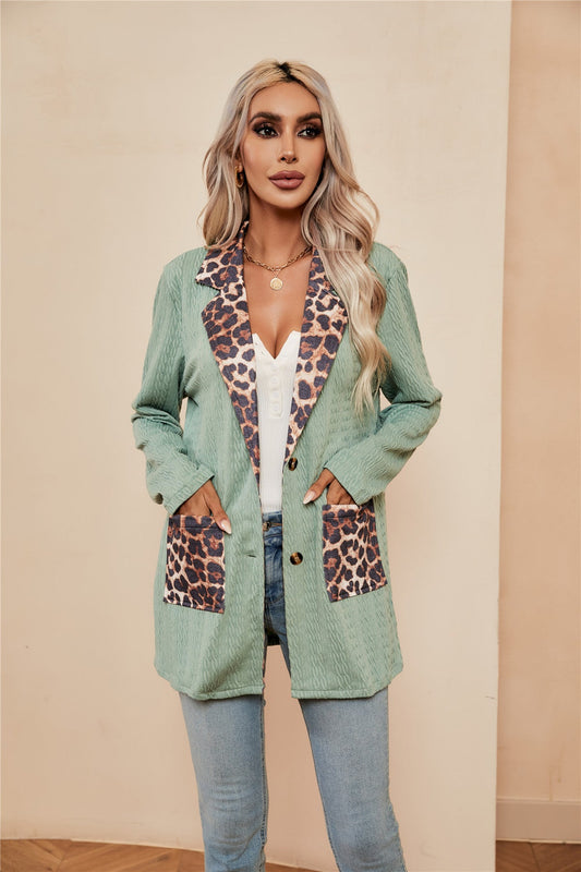 Beth Dutton Wardrobe Leopard Splicing Cardigan Women's Suit Lapel Suit Jacket Tops