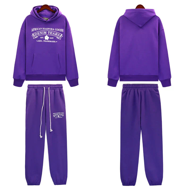 Denim Tears Outfit:Hoodie/Sweatpants (Separate Purchase Options) Casual Hooded Sweatshirt Sweatpants