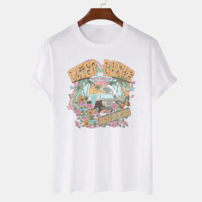 Casual Oversized Tee Surfing Outer Banks Graphic Tops Womens