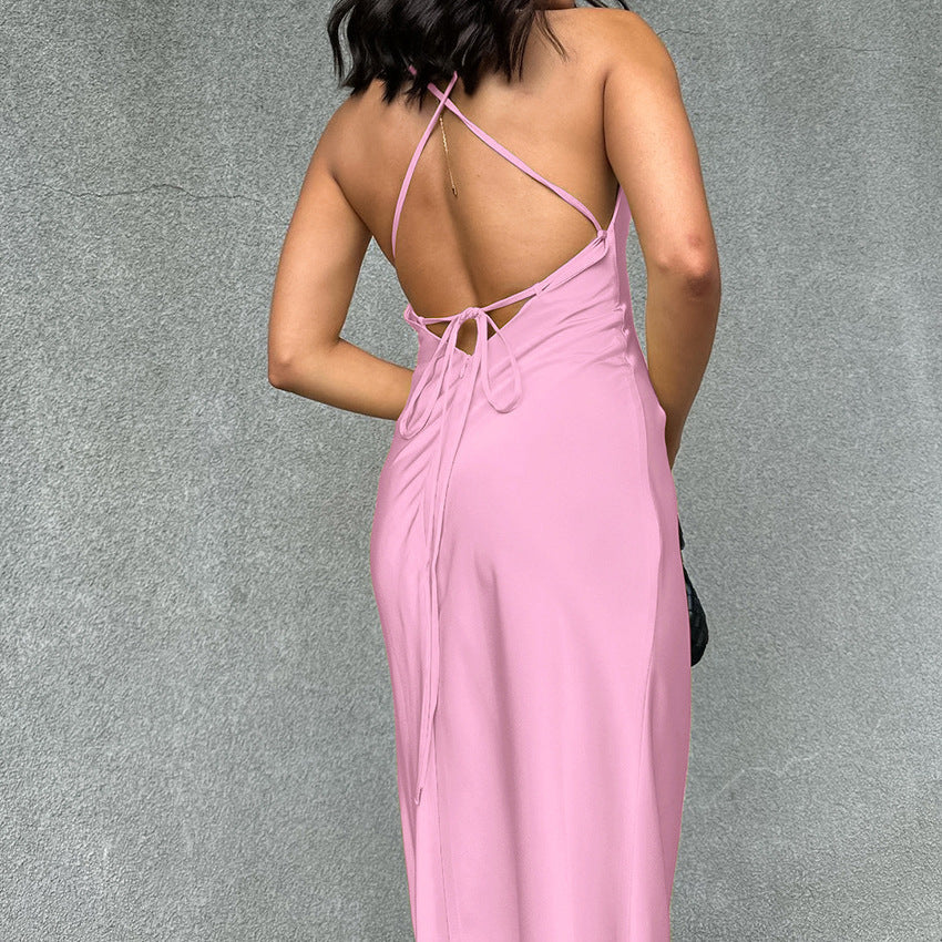 Corset Dress Pink Matte Satin Sexy Suspenders Backless Dress