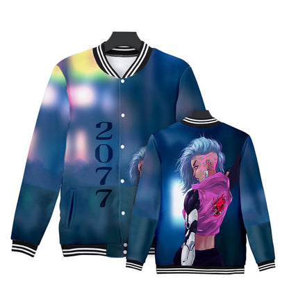 Cyberpunk 2077 Jacket Baseball Uniform Long Sleeve Fleece Button Jacket