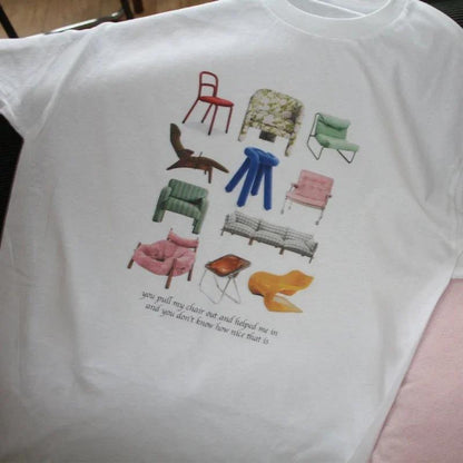 Chairs Graphic Tops Women Vintage T Shirt Egirl Grunge