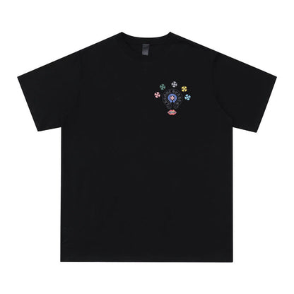 CHH Chrome Heart T Shirts Cross Leather Print Short Sleeve T-Shirt Loose