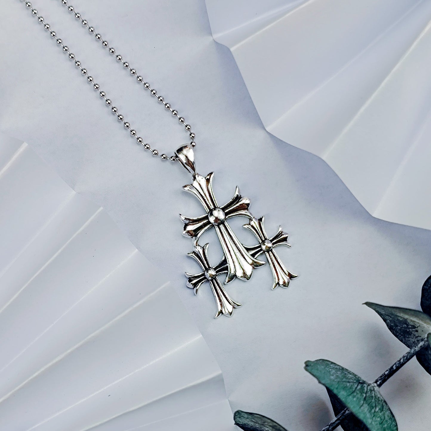 Chrome Hearts Necklace Cross Pendant Men's Vintage Thai Silver Letter Bead Necklace