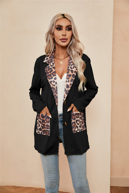 Beth Dutton Wardrobe Leopard Splicing Cardigan Women's Suit Lapel Suit Jacket Tops