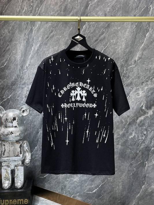 Chh Chrome Hearts T Shirts Sanskrit Star Splashing Ink Casual Sports Men's and Women's Short Sleeve T-Shirts