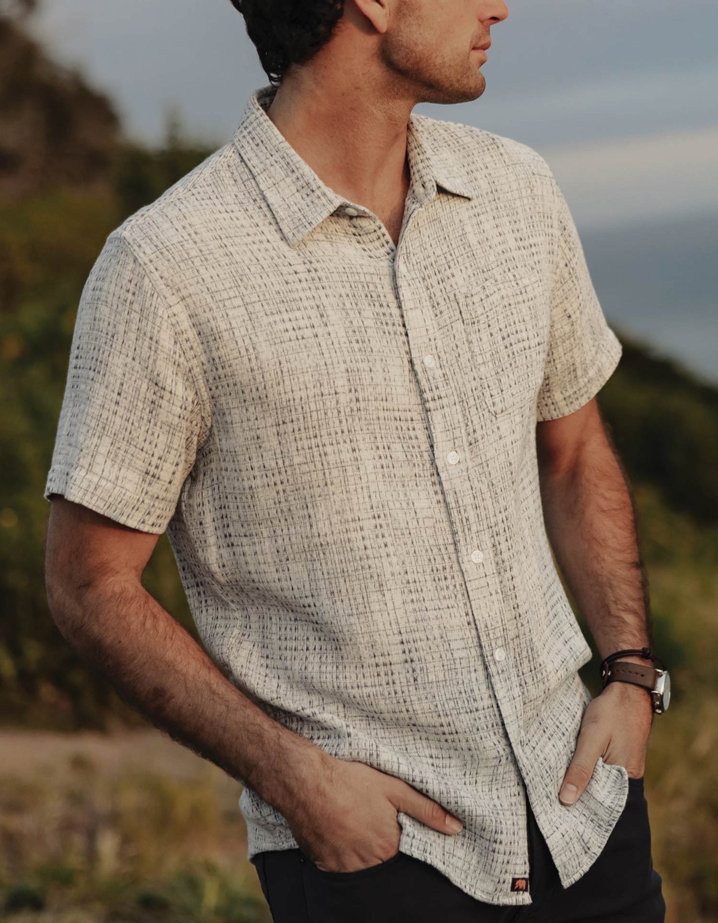 Freshwater Short Sleeve Button Up Shirt in Blue Multi