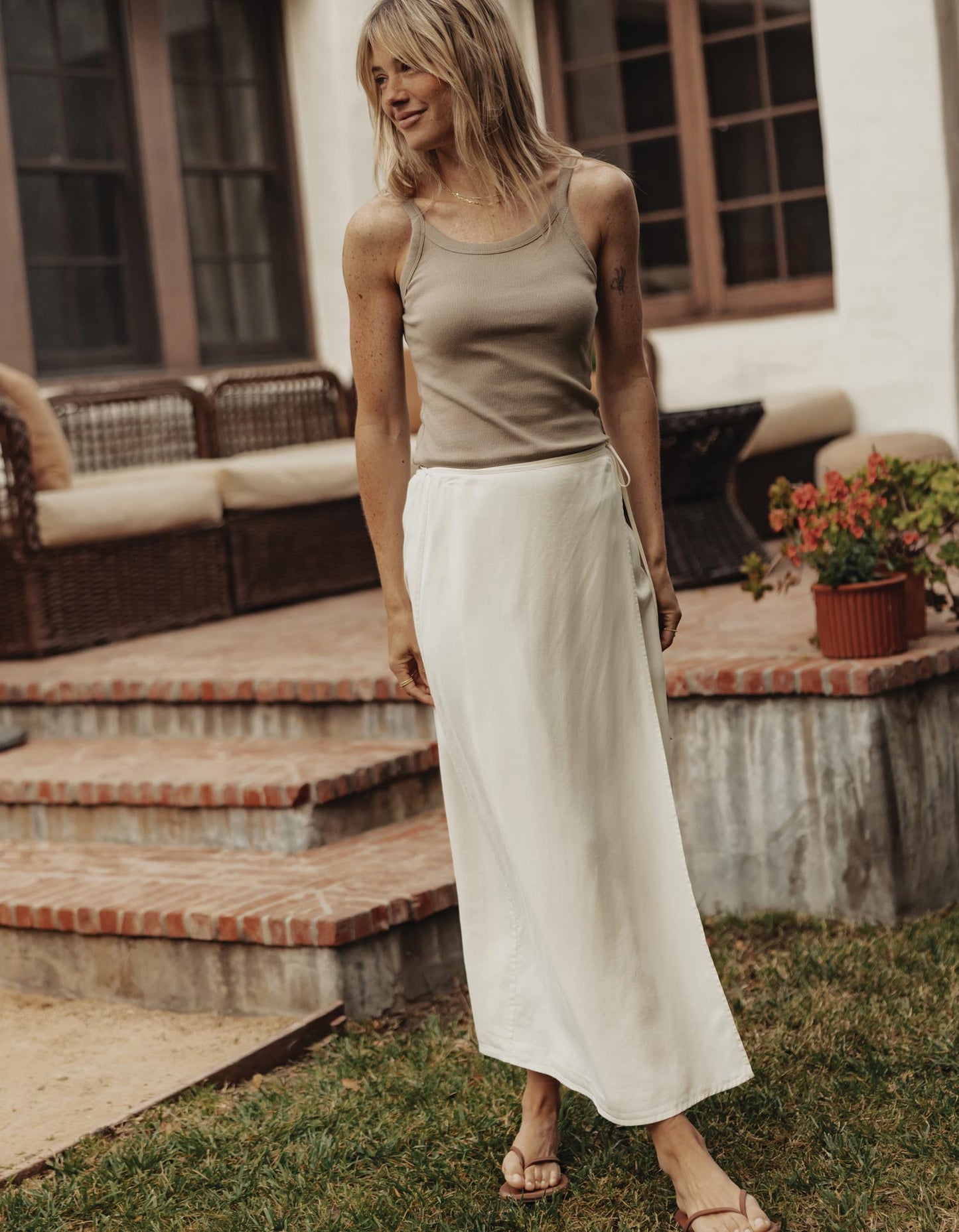 Sueded Costa Wrap Skirt in Ivory