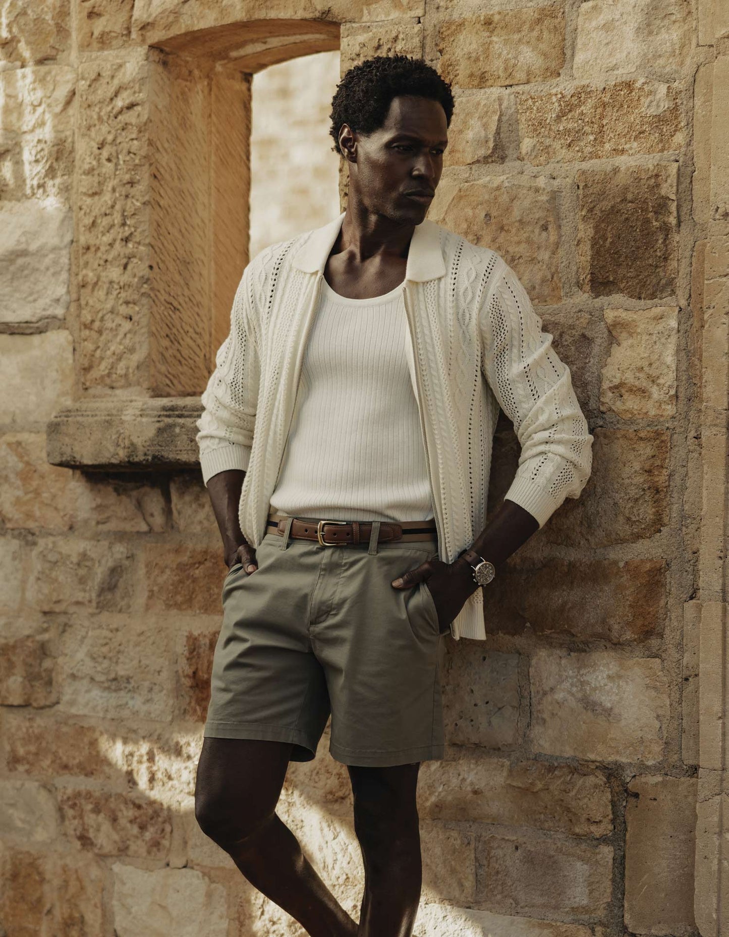 Jacquard Zip Front Cardigan in Ivory
