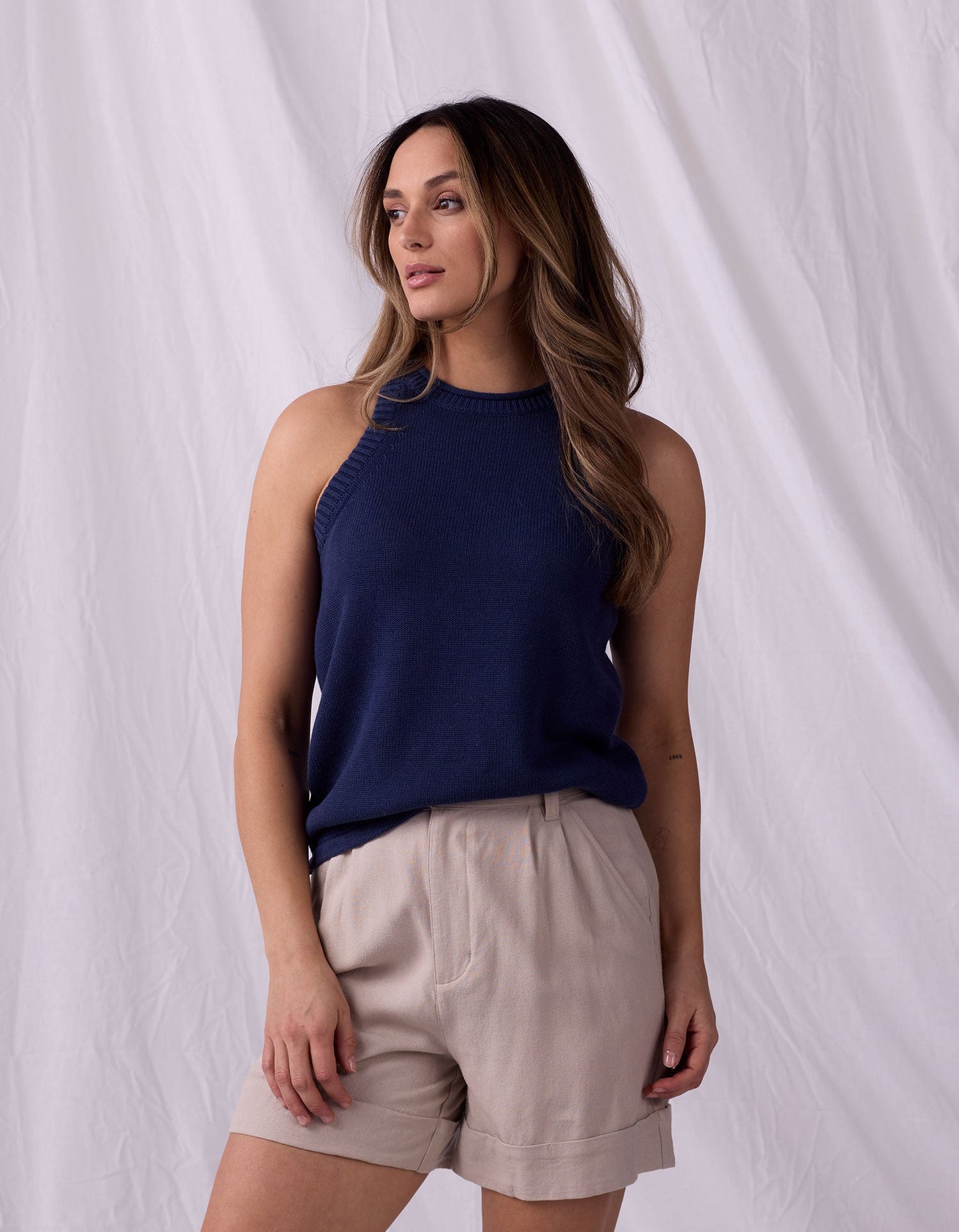 Wanderlust Hi-Neck Tank in Navy