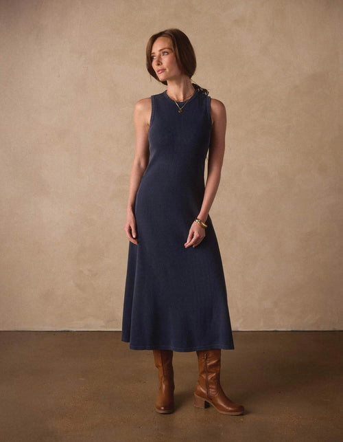 Vintage Thermal Midi Dress in Dark Indigo