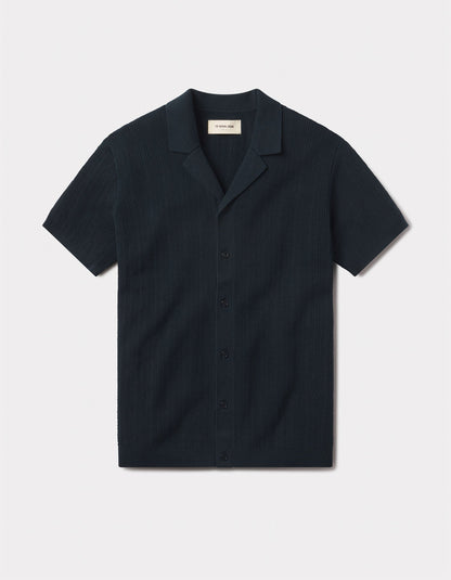 Robles Textured Knit Camp Button Up in Dark Oasis