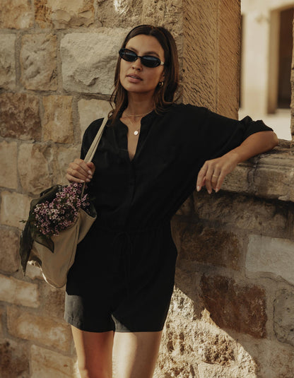 Sueded Costa Romper in Black