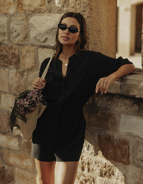 Sueded Costa Romper in Black