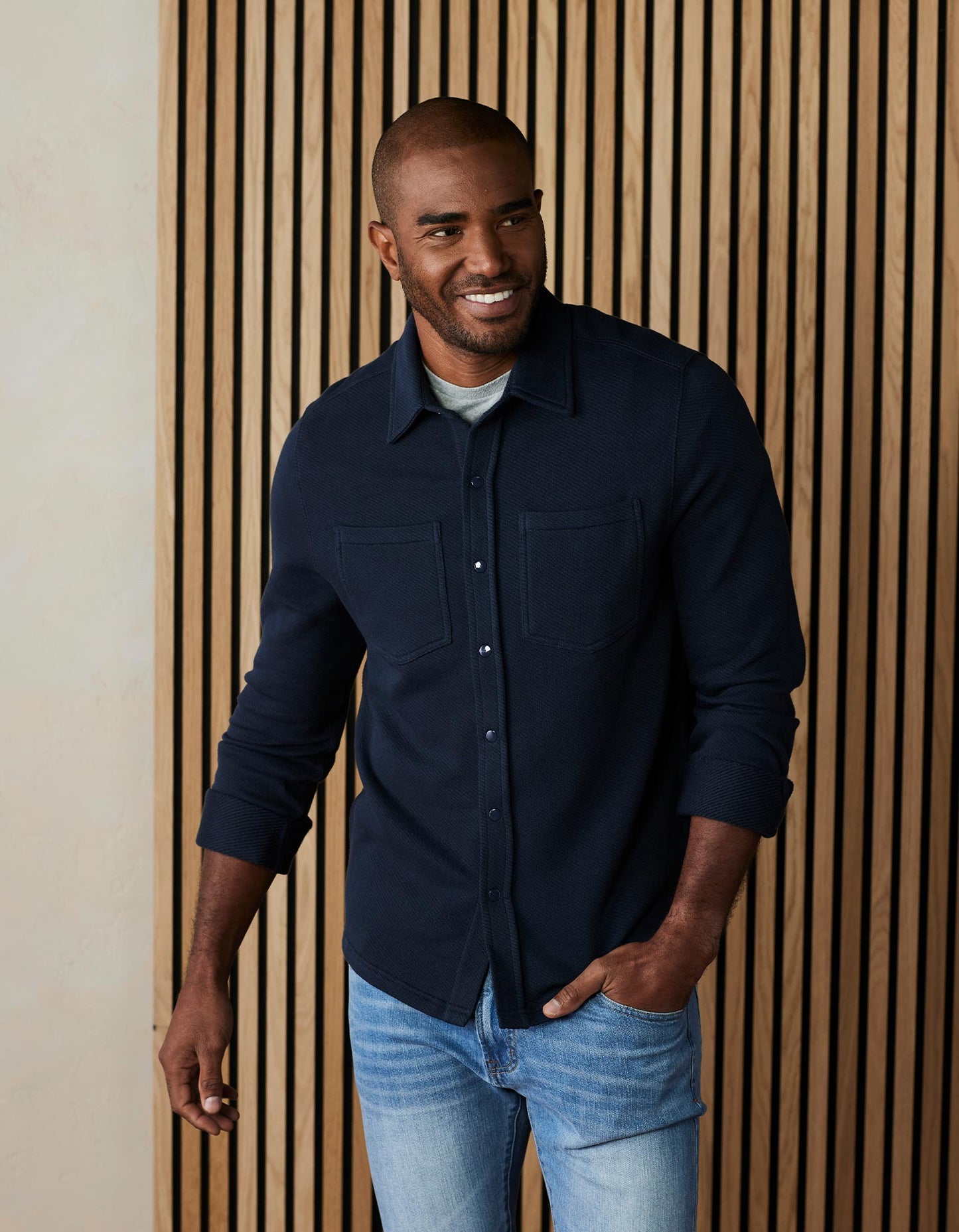 Loop Terry Button Up in Navy