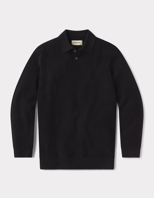 Robles Knit Waffle Stitch Polo in Black