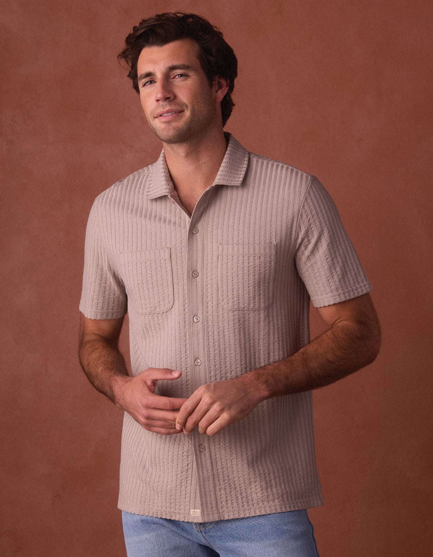 Knit Getaway Button Up in Taupe