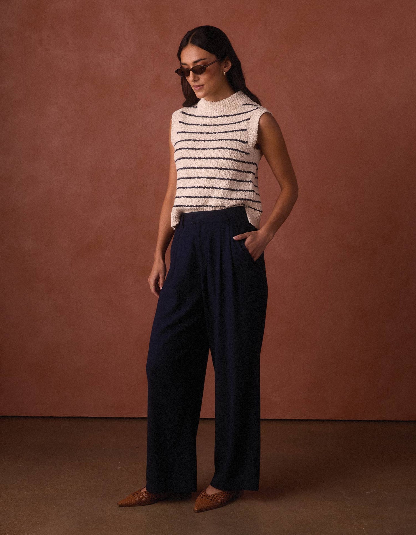 Louise Knit Tank in Cream/Navy Stripe