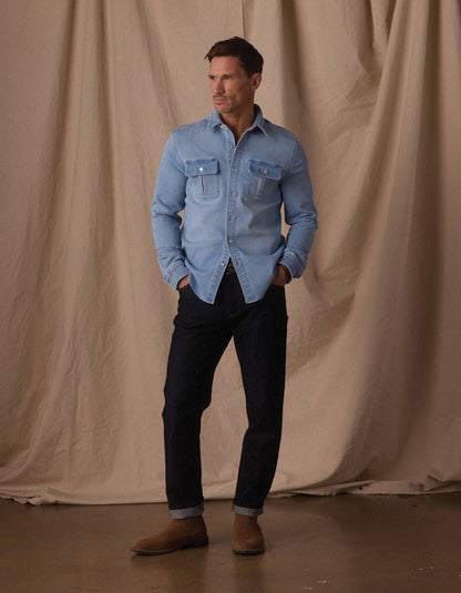 Comfort Terry Jean Shirt Jacket in Light Wash