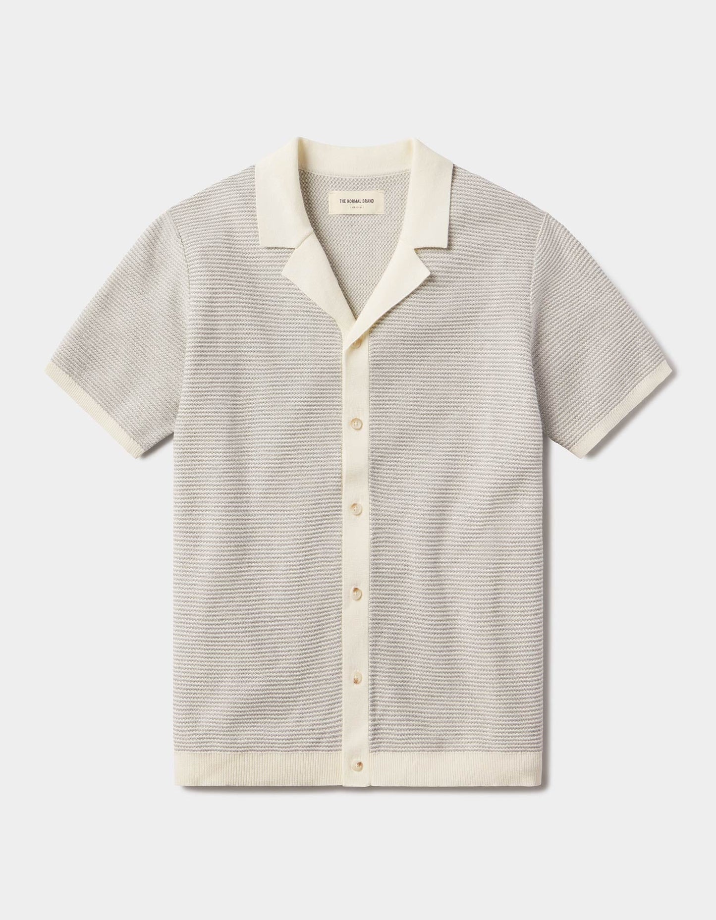 Robles Birdseye Knit Camp Button Up in Cream/Grey