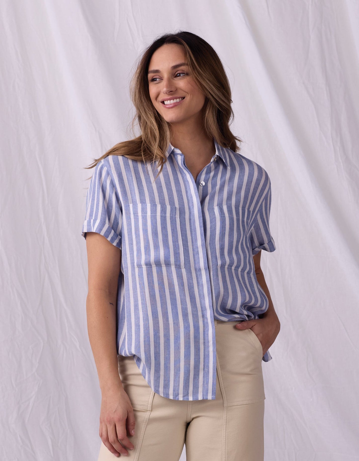 Women's Freshwater Button Up in Coastal Stripe