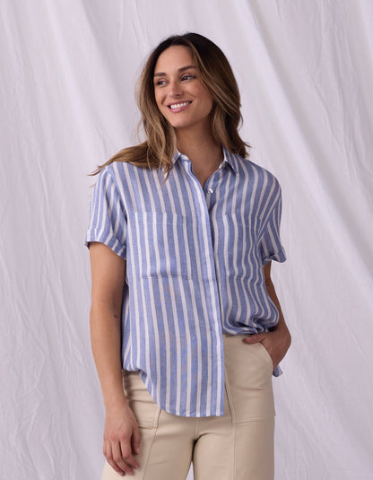 Women's Freshwater Button Up in Coastal Stripe