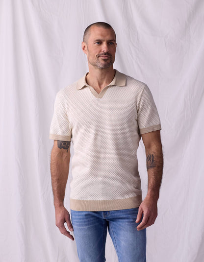 Robles Knit Jacquard Polo in Ivory/Khaki