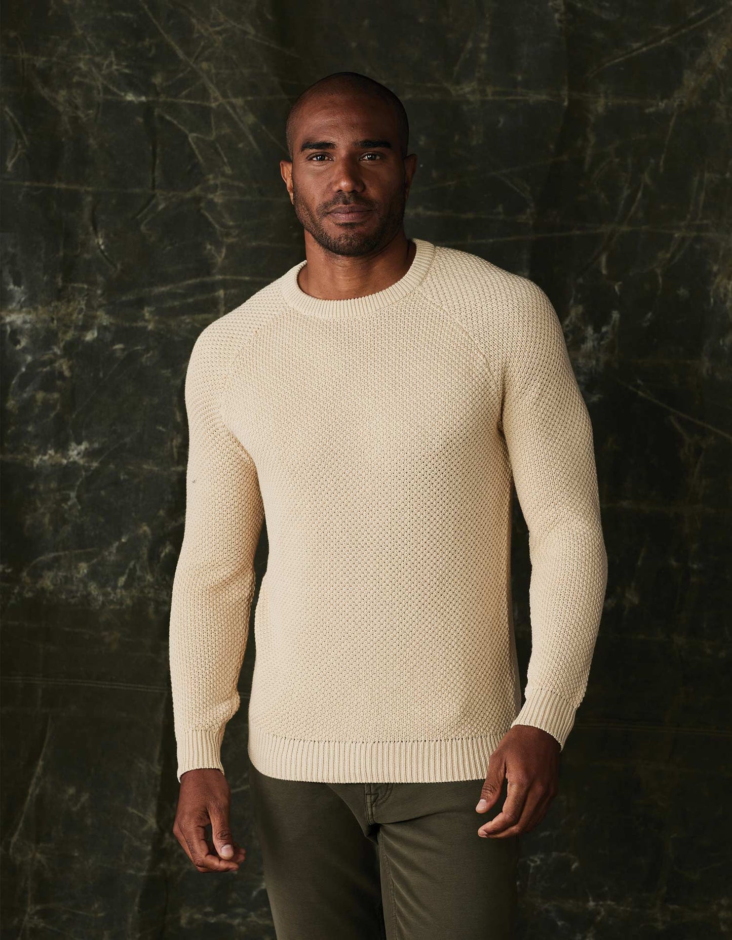Moss Stitch Crew in Tan